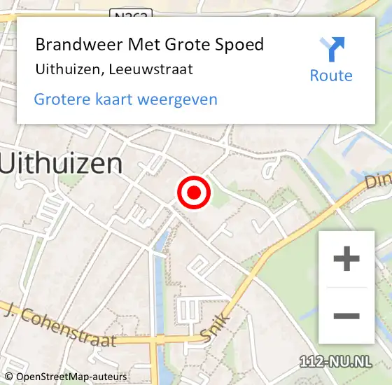 Locatie op kaart van de 112 melding: Brandweer Met Grote Spoed Naar Uithuizen, Leeuwstraat op 30 mei 2016 05:17