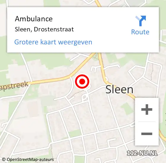 Locatie op kaart van de 112 melding: Ambulance Sleen, Drostenstraat op 30 mei 2016 09:21