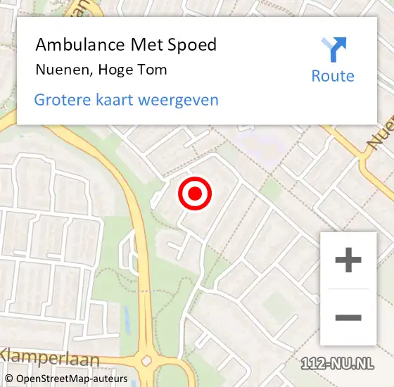 Locatie op kaart van de 112 melding: Ambulance Met Spoed Naar Nuenen, Hoge Tom op 30 mei 2016 15:09