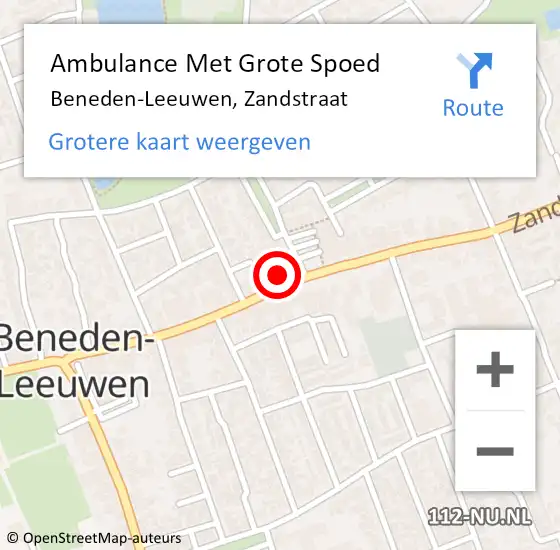 Locatie op kaart van de 112 melding: Ambulance Met Grote Spoed Naar Beneden-Leeuwen, Zandstraat op 31 mei 2016 14:53