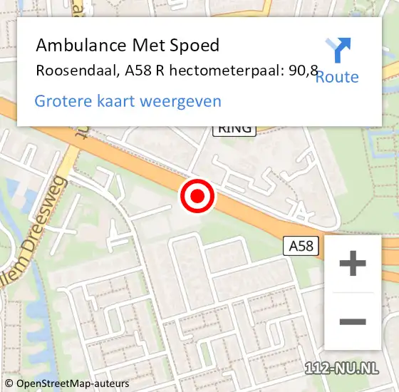 Locatie op kaart van de 112 melding: Ambulance Met Spoed Naar Roosendaal, A58 R hectometerpaal: 90,8 op 31 mei 2016 15:57