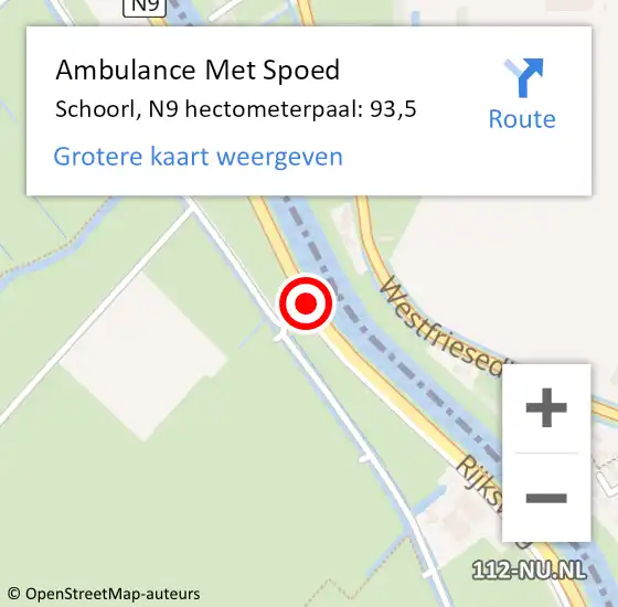 Locatie op kaart van de 112 melding: Ambulance Met Spoed Naar Schoorl, N9 hectometerpaal: 93,5 op 31 mei 2016 16:58