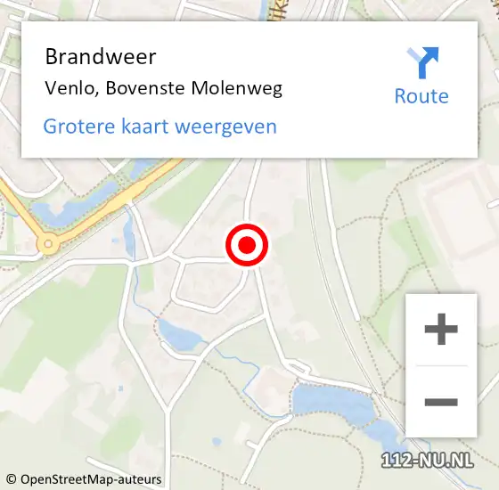 Locatie op kaart van de 112 melding: Brandweer Venlo, Bovenste Molenweg op 31 mei 2016 20:39