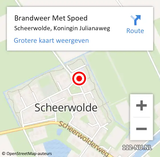 Locatie op kaart van de 112 melding: Brandweer Met Spoed Naar Scheerwolde, Koningin Julianaweg op 1 juni 2016 00:36