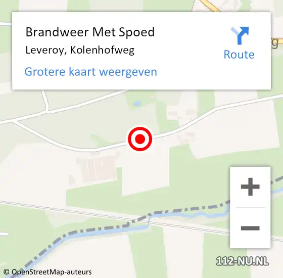 Locatie op kaart van de 112 melding: Brandweer Met Spoed Naar Leveroy, Kolenhofweg op 1 juni 2016 10:46