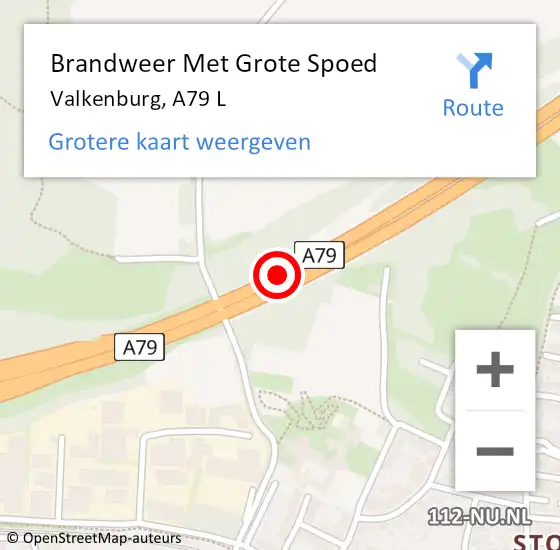 Locatie op kaart van de 112 melding: Brandweer Met Grote Spoed Naar Valkenburg, A79 L op 1 juni 2016 11:54