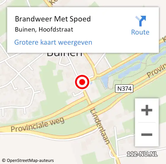 Locatie op kaart van de 112 melding: Brandweer Met Spoed Naar Buinen, Hoofdstraat op 1 juni 2016 20:41