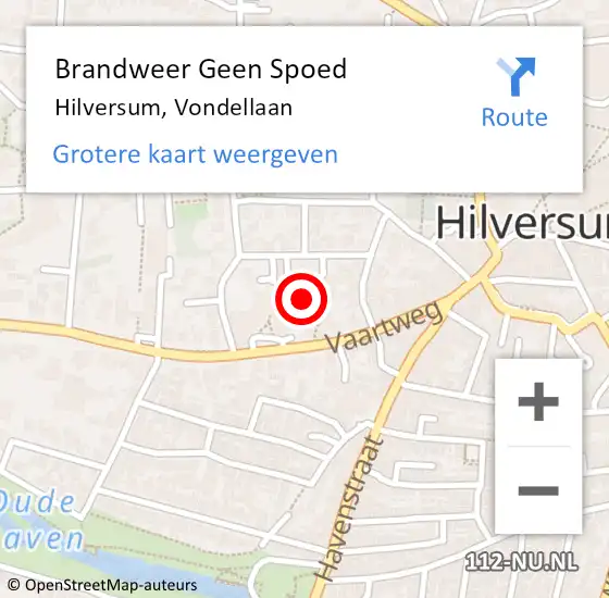 Locatie op kaart van de 112 melding: Brandweer Geen Spoed Naar Hilversum, Vondellaan op 2 juni 2016 18:12