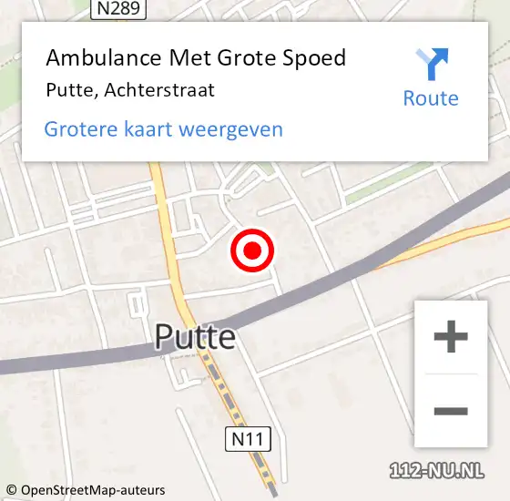 Locatie op kaart van de 112 melding: Ambulance Met Grote Spoed Naar Putte, Achterstraat op 2 juni 2016 19:37