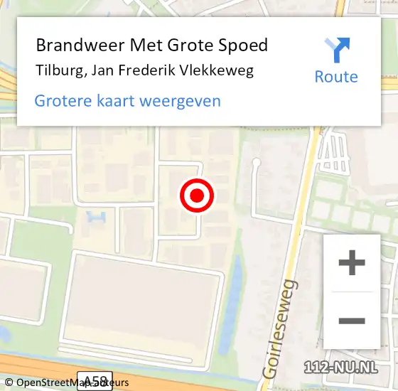 Locatie op kaart van de 112 melding: Brandweer Met Grote Spoed Naar Tilburg, Jan Frederik Vlekkeweg op 3 juni 2016 09:23