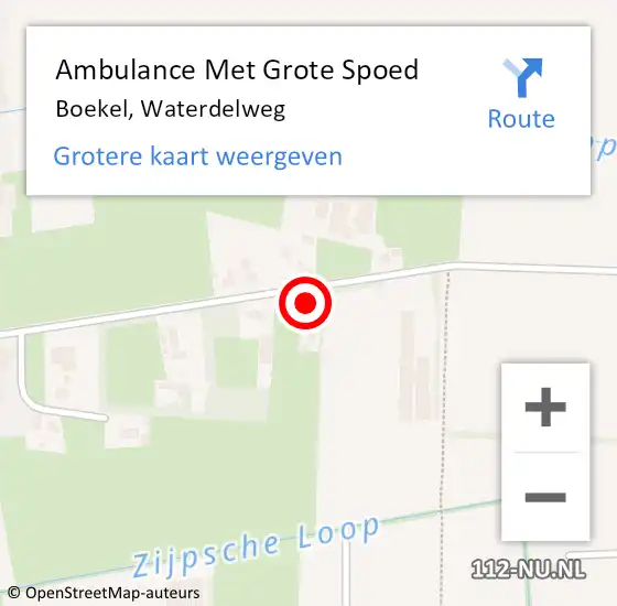 Locatie op kaart van de 112 melding: Ambulance Met Grote Spoed Naar Boekel, Waterdelweg op 3 juni 2016 11:57