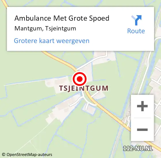 Locatie op kaart van de 112 melding: Ambulance Met Grote Spoed Naar Mantgum, Tsjeintgum op 3 juni 2016 15:17