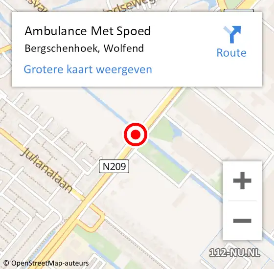 Locatie op kaart van de 112 melding: Ambulance Met Spoed Naar Bergschenhoek, Wolfend op 3 juni 2016 18:09
