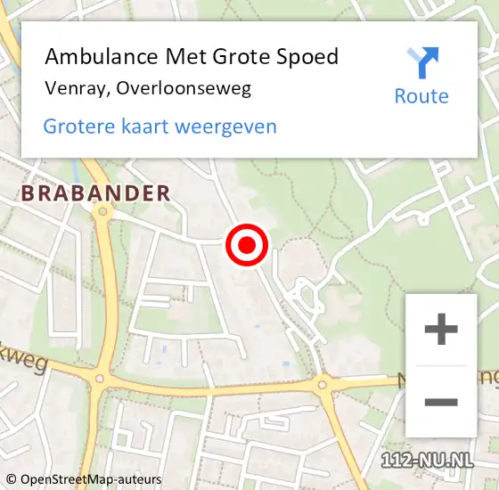Locatie op kaart van de 112 melding: Ambulance Met Grote Spoed Naar Venray, Overloonseweg op 4 juni 2016 15:59