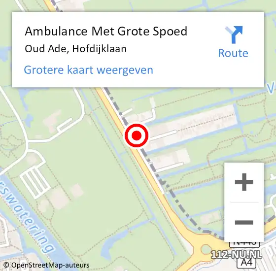 Locatie op kaart van de 112 melding: Ambulance Met Grote Spoed Naar Oud Ade, Hofdijklaan op 5 juni 2016 08:33