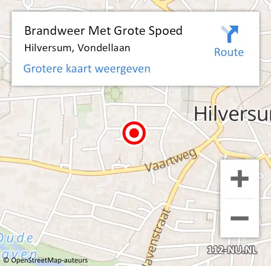 Locatie op kaart van de 112 melding: Brandweer Met Grote Spoed Naar Hilversum, Vondellaan op 5 juni 2016 10:23