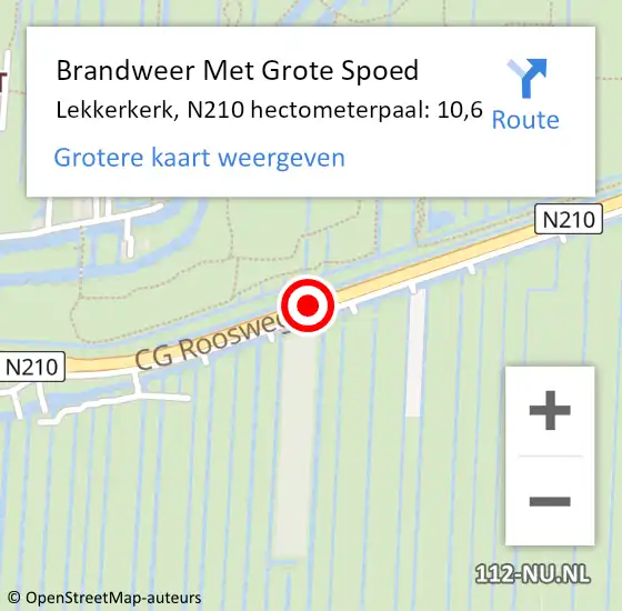 Locatie op kaart van de 112 melding: Brandweer Met Grote Spoed Naar Lekkerkerk, N210 hectometerpaal: 10,6 op 6 juni 2016 12:25