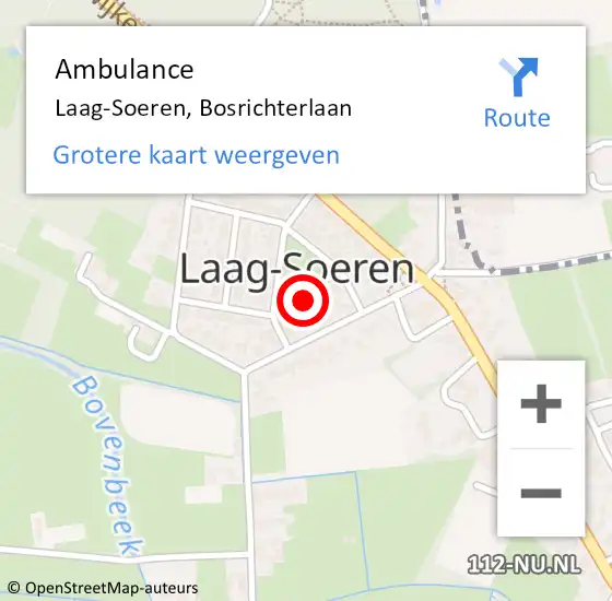 Locatie op kaart van de 112 melding: Ambulance Laag-Soeren, Bosrichterlaan op 6 juni 2016 12:32
