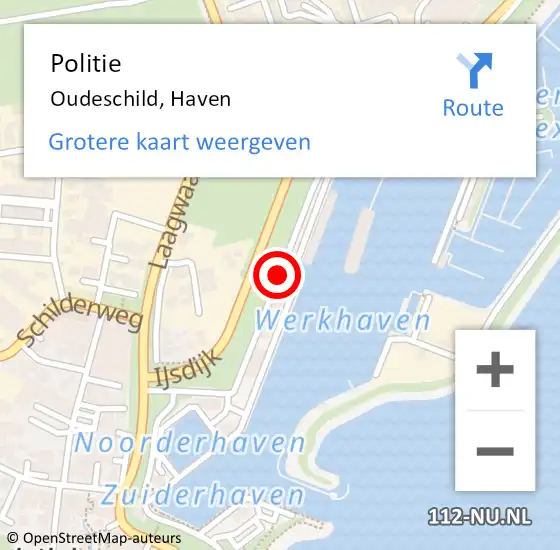 Locatie op kaart van de 112 melding: Politie Oudeschild, Haven op 6 juni 2016 16:49