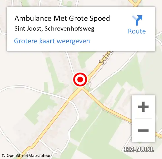 Locatie op kaart van de 112 melding: Ambulance Met Grote Spoed Naar Sint Joost, Schrevenhofsweg op 8 juni 2016 01:08