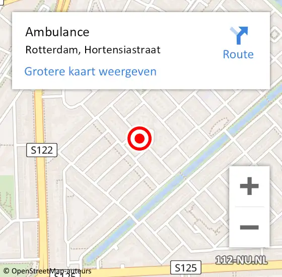 Locatie op kaart van de 112 melding: Ambulance Rotterdam, Hortensiastraat op 8 juni 2016 16:18