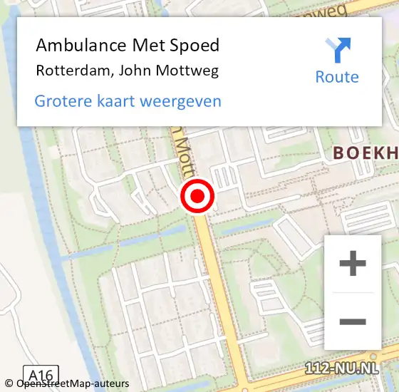 Locatie op kaart van de 112 melding: Ambulance Met Spoed Naar Rotterdam, John Mottweg op 8 juni 2016 16:34