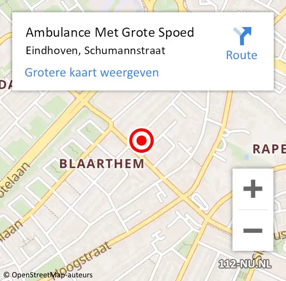 Locatie op kaart van de 112 melding: Ambulance Met Grote Spoed Naar Eindhoven, Schumannstraat op 9 juni 2016 09:25