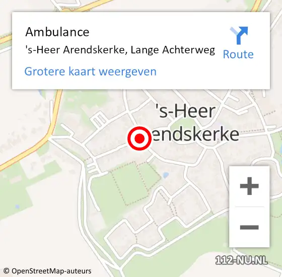 Locatie op kaart van de 112 melding: Ambulance 's-Heer Arendskerke, Lange Achterweg op 10 juni 2016 10:10