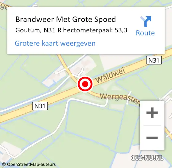 Locatie op kaart van de 112 melding: Brandweer Met Grote Spoed Naar Leeuwarden, N31 L hectometerpaal: 44,0 op 10 juni 2016 16:35