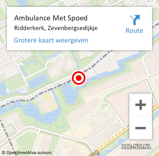 Locatie op kaart van de 112 melding: Ambulance Met Spoed Naar Ridderkerk, Zevenbergsedijkje op 10 juni 2016 18:16