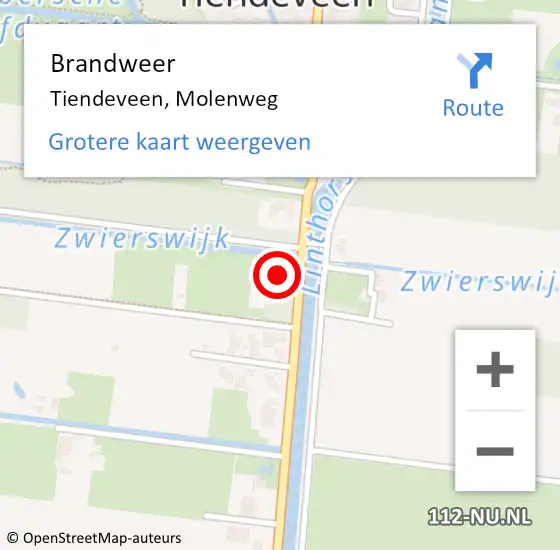 Locatie op kaart van de 112 melding: Brandweer Tiendeveen, Molenweg op 10 juni 2016 20:34