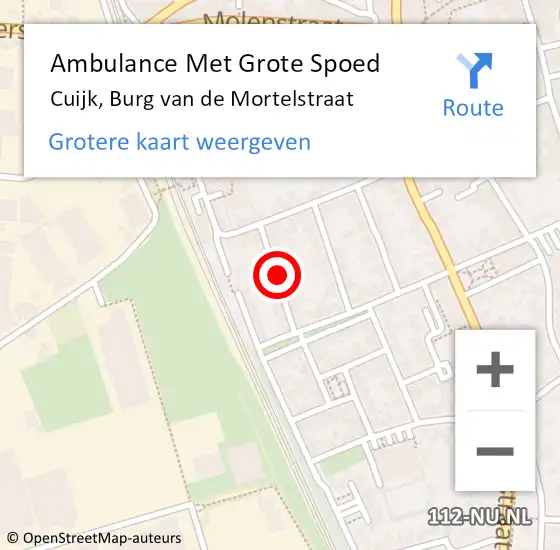 Locatie op kaart van de 112 melding: Ambulance Met Grote Spoed Naar Cuijk, Mortelstraat op 10 juni 2016 22:53