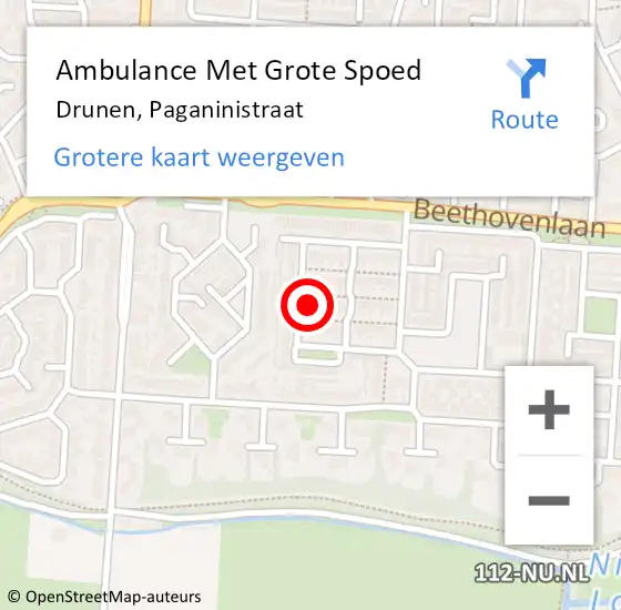 Locatie op kaart van de 112 melding: Ambulance Met Grote Spoed Naar Drunen, Paganinistraat op 10 juni 2016 23:13