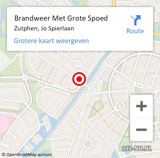 Locatie op kaart van de 112 melding: Brandweer Met Grote Spoed Naar Zutphen, Jo Spierlaan op 11 juni 2016 15:43