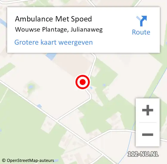 Locatie op kaart van de 112 melding: Ambulance Met Spoed Naar Wouwse Plantage, Julianaweg op 11 juni 2016 15:54