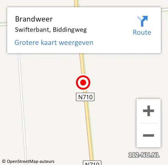 Locatie op kaart van de 112 melding: Brandweer Swifterbant, Biddingweg op 11 juni 2016 16:29