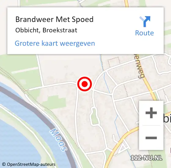Locatie op kaart van de 112 melding: Brandweer Met Spoed Naar Obbicht, Broekstraat op 11 juni 2016 19:51