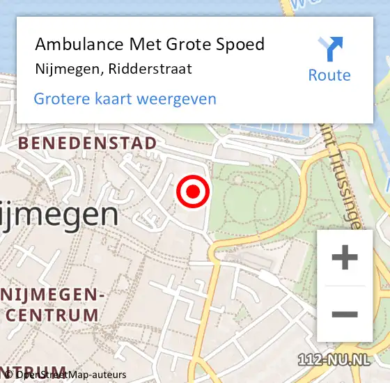 Locatie op kaart van de 112 melding: Ambulance Met Grote Spoed Naar Nijmegen, Ridderstraat op 12 juni 2016 11:10