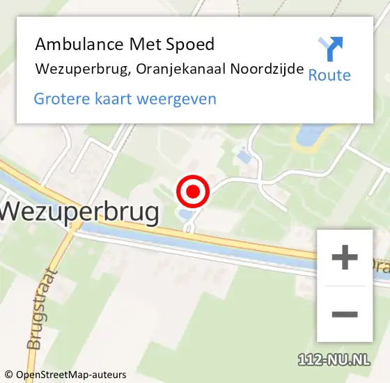 Locatie op kaart van de 112 melding: Ambulance Met Spoed Naar Wezuperbrug, Oranjekanaal Noordzijde op 12 juni 2016 14:31