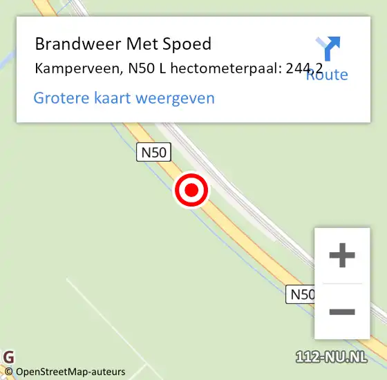 Locatie op kaart van de 112 melding: Brandweer Met Spoed Naar Kamperveen, N50 L hectometerpaal: 244,2 op 12 juni 2016 17:07