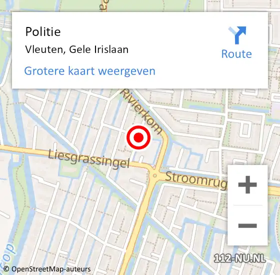 Locatie op kaart van de 112 melding: Politie Vleuten, Gele Irislaan op 12 juni 2016 19:35