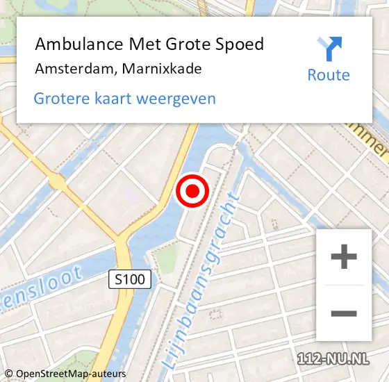 Locatie op kaart van de 112 melding: Ambulance Met Grote Spoed Naar Amsterdam, Marnixkade op 13 juni 2016 11:03