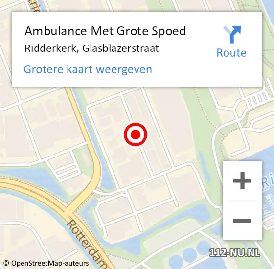 Locatie op kaart van de 112 melding: Ambulance Met Grote Spoed Naar Ridderkerk, Glasblazerstraat op 13 juni 2016 11:08