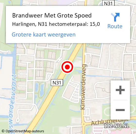 Locatie op kaart van de 112 melding: Brandweer Met Grote Spoed Naar Harlingen, N31 hectometerpaal: 15,0 op 13 juni 2016 15:00