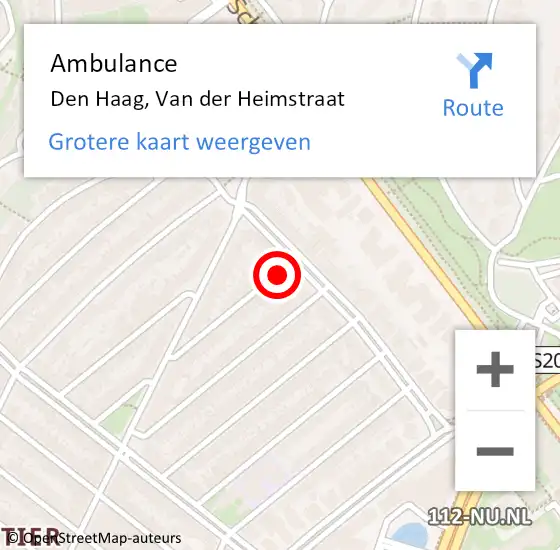 Locatie op kaart van de 112 melding: Ambulance Den Haag, Van der Heimstraat op 14 juni 2016 11:59