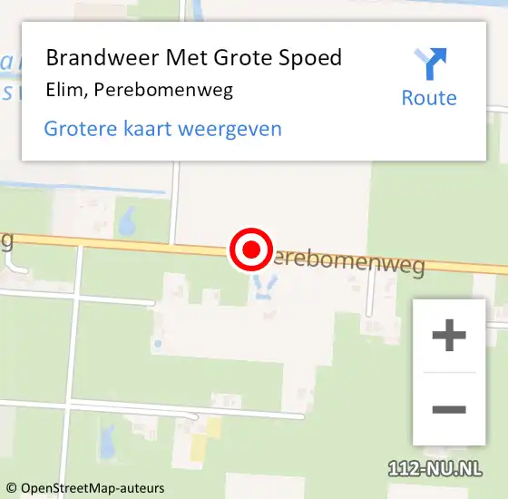 Locatie op kaart van de 112 melding: Brandweer Met Grote Spoed Naar Elim, Perebomenweg op 15 juni 2016 09:01
