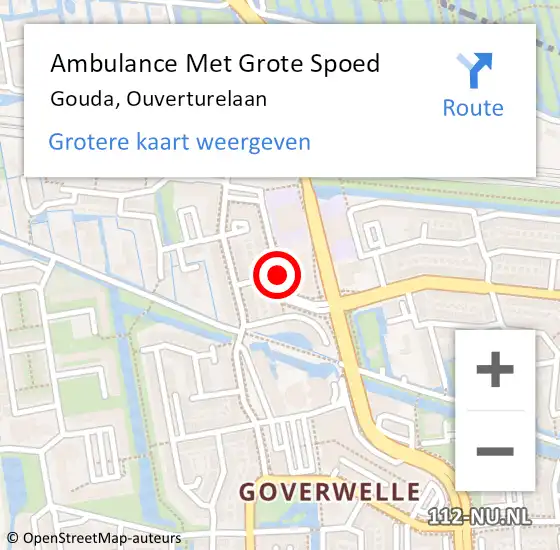 Locatie op kaart van de 112 melding: Ambulance Met Grote Spoed Naar Gouda, Ouverturelaan op 15 juni 2016 11:45