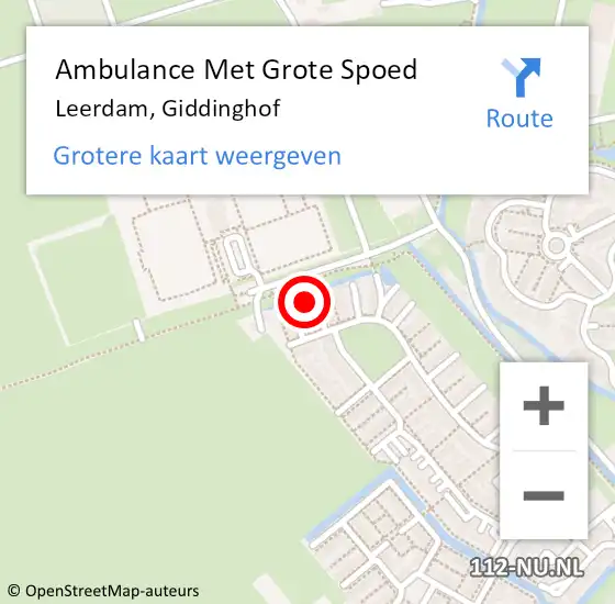 Locatie op kaart van de 112 melding: Ambulance Met Grote Spoed Naar Leerdam, Giddinghof op 15 juni 2016 12:35