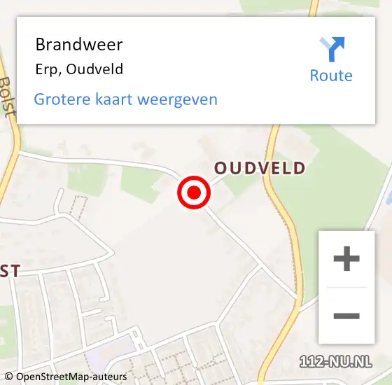 Locatie op kaart van de 112 melding: Brandweer Erp, Oudveld op 15 juni 2016 16:12