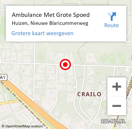 Locatie op kaart van de 112 melding: Ambulance Met Grote Spoed Naar Huizen, Nieuwe Blaricummerweg op 15 juni 2016 16:16